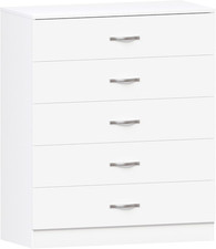 White 5 Drawer Chest w/ Metal Handles, Durable MDF Bedroom Nursery Storage