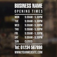 Shop Window Opening Hours Times Sticker Customised Personalised Sign Vinyl Decal