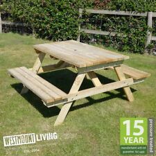 6FT WOODEN GARDEN PICNIC BENCH PUB TABLE EIGHT SEATER PRESSURE TREATED 6 FT