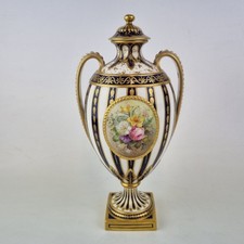 Antique Royal Crown Derby Urn And Cover Painted With Flowers 26cm High