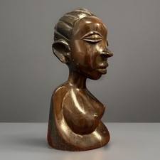 African Female Tribal Hand Carved Wood Figure Voluptuous Bust Sculpture Statue