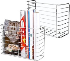 2 Pack Wall Door Mount Kitchen Wrap Organizer Rack Metal Storage Basket Kitchen