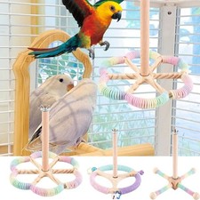 Parrot Play Rack Detachable Wood Bird Training Stand Rotary Tabletop Bird Perch