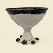 Artisan Studio Pottery Chalice, Signed DIR Stoneware Goblet, Rustic Handmade