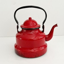 Vintage Hungarian Red Enamel Kettle, Retro Farmhouse Teapot, Rustic Kitchen Deco
