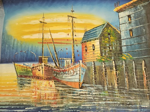 Harbour sunset oil - harbour, at