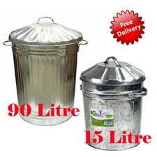 Galvanised Metal Bin Home Garden Rubbish 15-90L Waste Dustbin Animal Storage