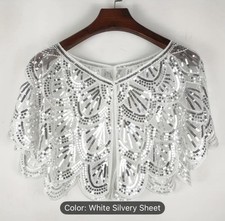 Sequinned Shawl Bolero Silvery White Wedding Occasion Evening Wrap Cape
