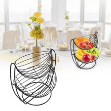 Kitchen 2 Tier Iron Wire Circular Fruit Basket Desktop Storage Organizer