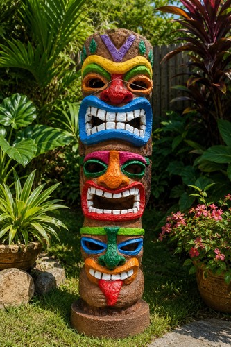 Large colourful tiki totem - large,