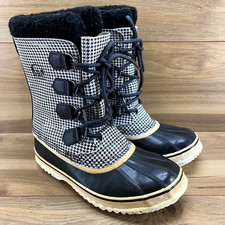 Sorel Womens Boots Size 7 Houndstooth Waterproof Snow Lace Up Faux Sherpa