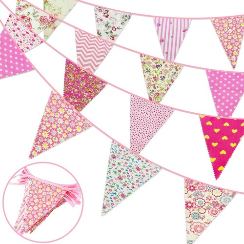 10m pink fabric bunting - 10m,