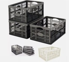 Collapsible 32 Litre Plastic Storage Crate Box Stackable Home Garage Warehouse  