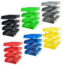 A4 Letter Trays + Risers Document Paper Filing Desk Organiser - Choice of Colour