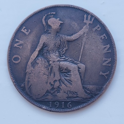 1916 george one penny coin - v,