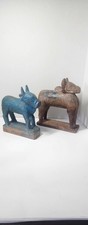 Rare Antique Distressed Wooden Horse & Mule Folk Art Sculptures | Naive Carvings
