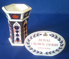 Royal Crown Derby Hexagonal Vase Old Imari 1128 Pattern 1st Quality (XLIX) c1986