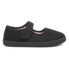 Girls Canvas Black Kids Easy Fasten Shoes Plimsolls School SIZE