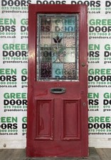 STAINED GLASS FRONT DOOR ORIGINAL 1930s WOODEN ANTIQUE RECLAIMED WOOD EXTERNAL