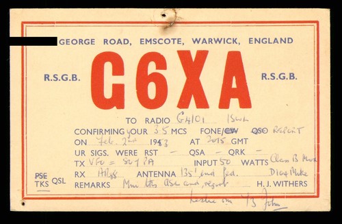 Qsl card radio g6xa 1953 - qsl,