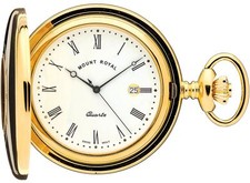 Pocket Watch Gold Plated Half Hunter Roman Numerals with Date Quartz Movement