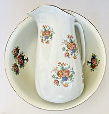 Vintage Empire Ware Floral Jug & Basin Set – White Pitcher & Off-White Bowl 
