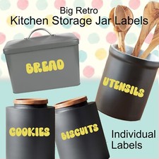 Biscuits, Cookies, Bread Utensil Kitchen Pots, Jars, Caddy Labels - Big Retro