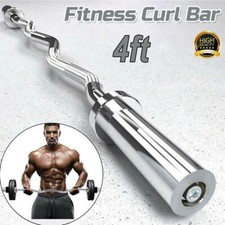 4FT Olympic Barbell EZ Curl Bar 2" W/ Spring Collar Fitness Gym Training/Lifting