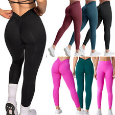 Women High Waist Gym Leggings V Back Fitness Sports Running Ladies Yoga Pants UK