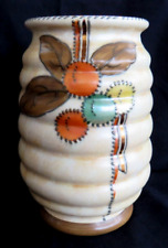 Early Crown Ducal Ribbed 7" Vase. Pattern 5982 Signed Charlotte Rhead. Art Deco