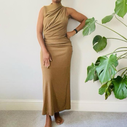 Zara brown draped midi dress - brown,