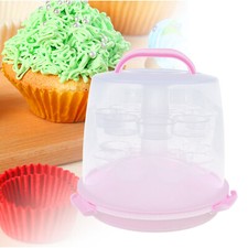 3 Tier Pink Cupcake Holder and Cake Storage Carrier Box Container Snap and Stack