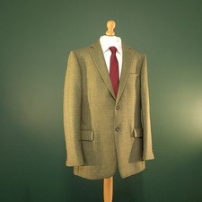 Brook Taverner Blazer Men's 42L Olive Green Check Tweed Wool Hacking Jacket