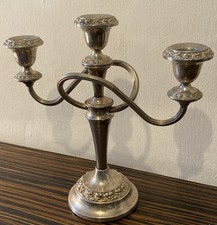 Vintage Silver Plated Three Arm Candelabra | Ornate Candlestick Holder 10” H 