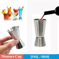 Cocktail Jigger Dual Spirit Steel Measure Cup Shots Gin Rum Bar Pub 25 /50ml