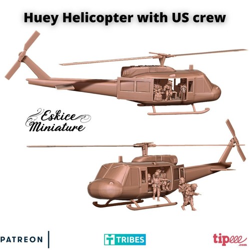 Huey helicopter wit crew - helicopter,