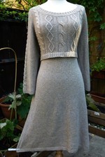 Monsoon Amanda Cable Size L 16 18 Angora Cotton Blend Oatmeal Knit Jumper Dress