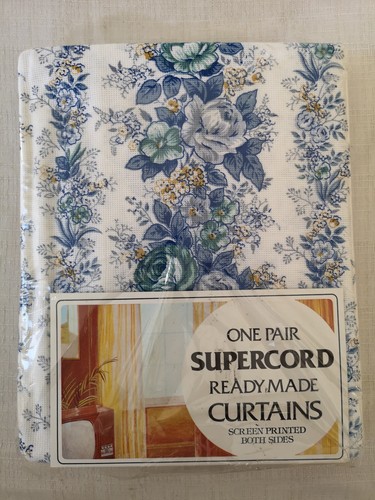 Curtains blue floral 60s 70s - 60s,