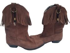 Vintage Leather Cowboy Boots 38 5 7 Western Fringe Brown Cowgirl Line Dancing