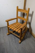Vintage Rustic Slat Oak Wood Mini Child Doll Rocking Chair Ladder Back