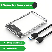 2.5" USB 3.0 SATA External Hard Drive Enclosure Clear Case for HDD SSD Plug&Play