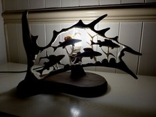  Fallow Deer Antler Lamp, Fish Group Design, Handmade Very Unique Gift 