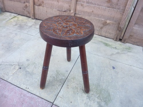 Vintage carved milking - carved, stool