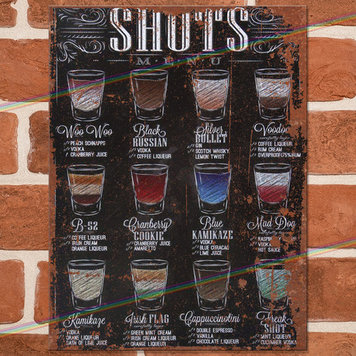 Shots menu metal - shots, signs