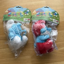 New & Sealed - Smurf & Papa Smurf Vintage 1984 80s 7" Soft Toy Plush Applause