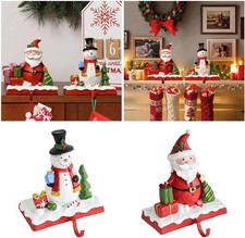 2x Christmas Stocking Hanger Holder Fireplace Mantle Hooks Decor Santa & Snowman