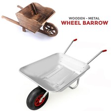 Heavy Duty Galvanised Wooden Metal Wheelbarrow Home Garden Cart with Tyre