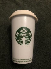Starbucks Ceramic Travel Mug Cup Tumbler for Coffee, White Silicone Lid, 355ml