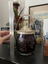 Antique Ruby Cut Biscuit Barrel With Silver Plated Lid And Handle