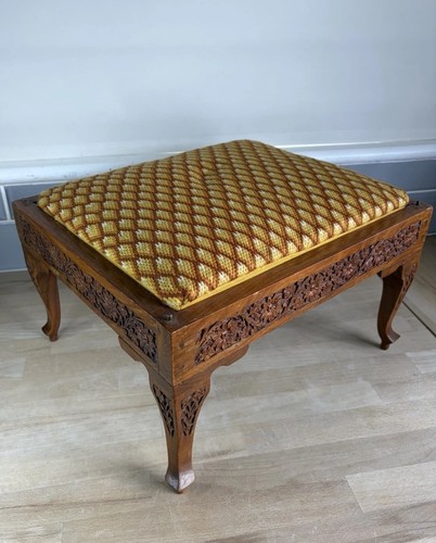 Vintage footstool hand carved - footstool,